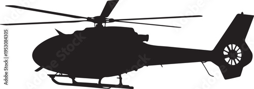 Black helicopter silhouette with rotor blades aircraft