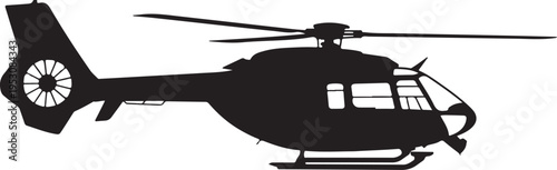 Black helicopter silhouette with rotor blades aircraft