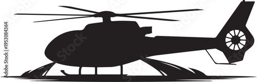 Black helicopter silhouette with rotor blades aircraft