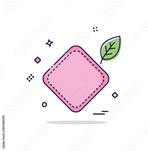 Eco-friendly reusable cloth soft fabric square paired with a small leaf symbol, expressing sustainability and waste reduction. A clean concept badge about