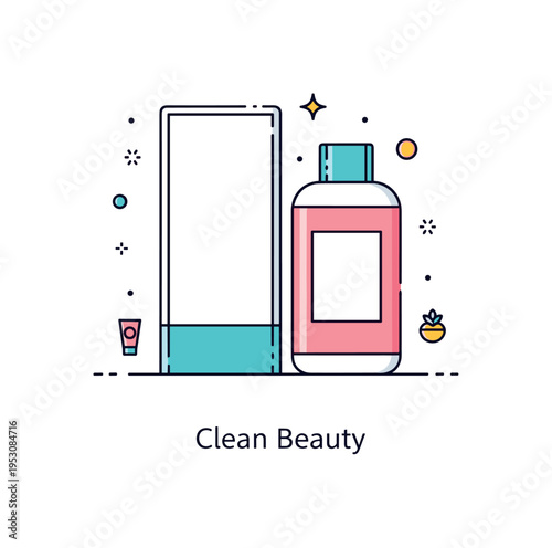 Cosmetic packaging mockup centered on a sleek bottle and matching box placed side by side, emphasizing cohesive branding and modern beauty trends. A subtle