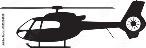Black helicopter silhouette with white rotor disk details