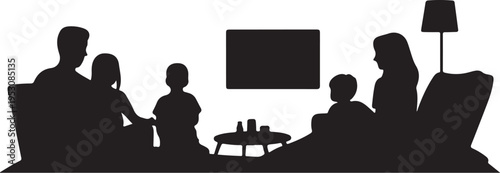 Black silhouette family watching T V together television