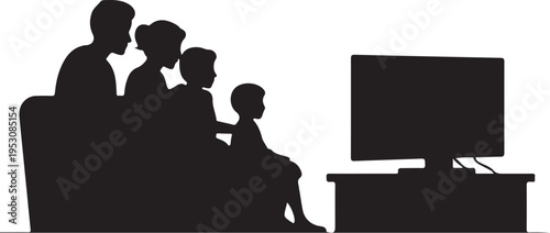 Black silhouette family watching television together