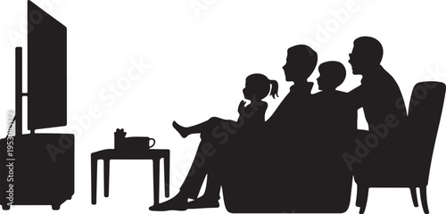 Black silhouette family watching television together