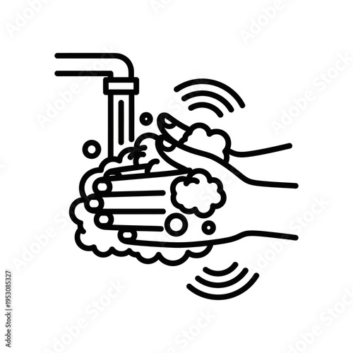 line art of washing hands under faucet with soap