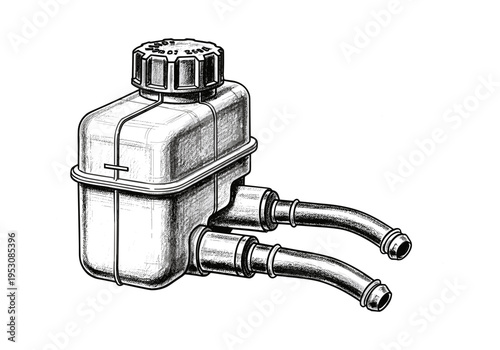 Detailed illustration of a car's brake fluid reservoir with two hoses attached