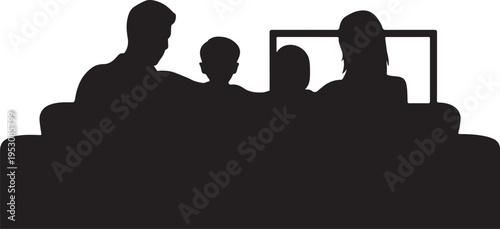 Black silhouette of family sitting on couch watching television