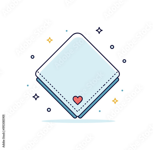 Wedding keepsake handkerchief gently folded with a tiny heart embroidery in one corner, conveying sentiment and tradition. A compact editorial illustration