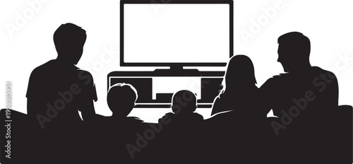 Black silhouette of family watching television silhouettes