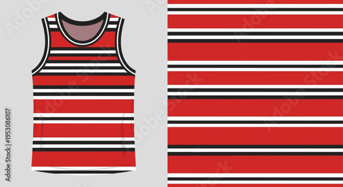 Red and white striped sleeveless tank top, front and back views, casual summer fashion garment.