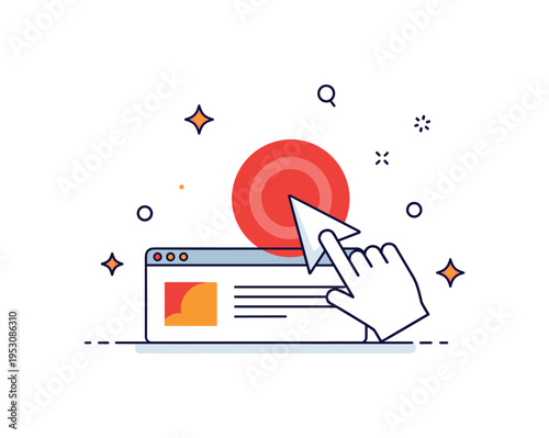 User behavior tracking stylized cursor hovering over a bright red and orange zone on a minimal interface, highlighting areas of peak attention. A modern