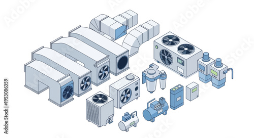Isometric HVAC and Refrigeration Equipment Collection.