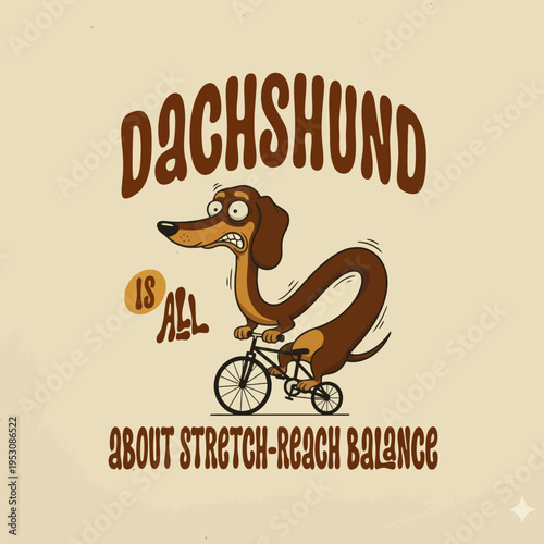 Funny Cartoon Dachshund Riding Bicycle.