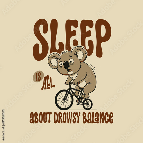 Koala Riding Bicycle Drowsy Balance.