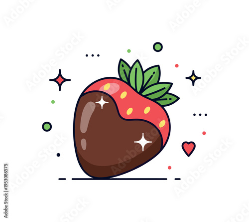 Chocolate dipped strawberry treat concept centered on a strawberry partially covered in smooth chocolate glaze with subtle sparkle accents,
