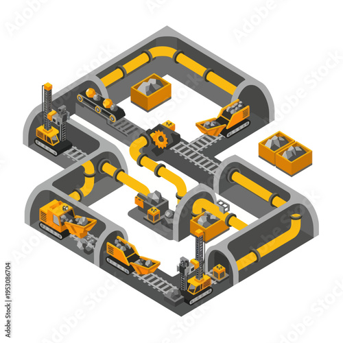 Isometric Mining Operation - Automated Extraction and Processing System.