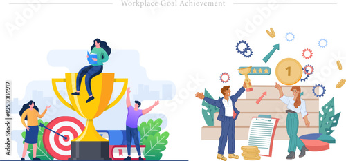 Workplace Goal Achievement Flat Vector Professional Success Knowledge Financial Rewards Illustration