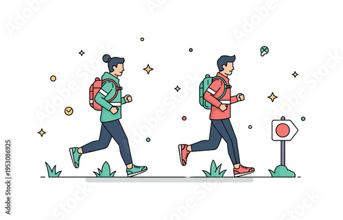 Runners jogging along a marked trail wearing reflective clothing, hydration packs, and sneakers, highlighting safety, visibility, and preparation for outdoor