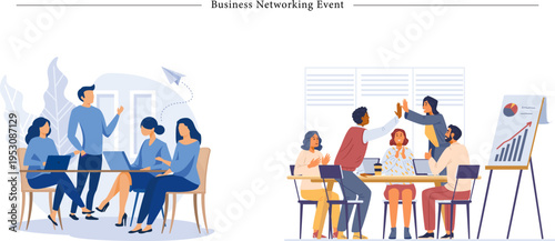 Business Networking Event Flat Vector Team Collaboration Success Celebration Illustration