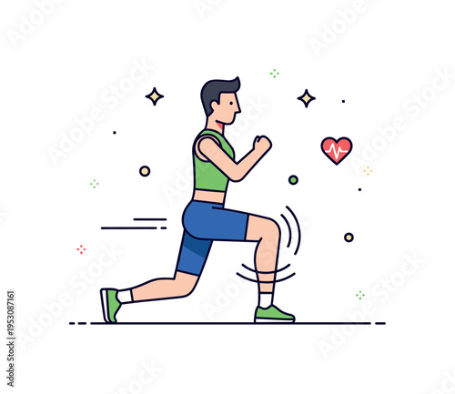 Cardio warm up routine showing a simplified runner performing high knees in place with subtle motion lines around the legs, symbolizing endurance and heart
