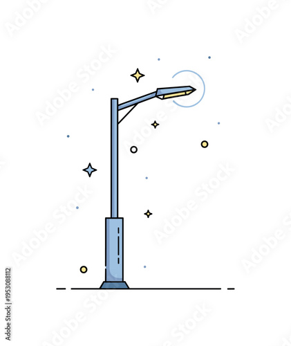 Modern city lamppost sleek contemporary streetlight design with clean geometric form and subtle halo glow, symbolizing innovation in urban planning. A sharp