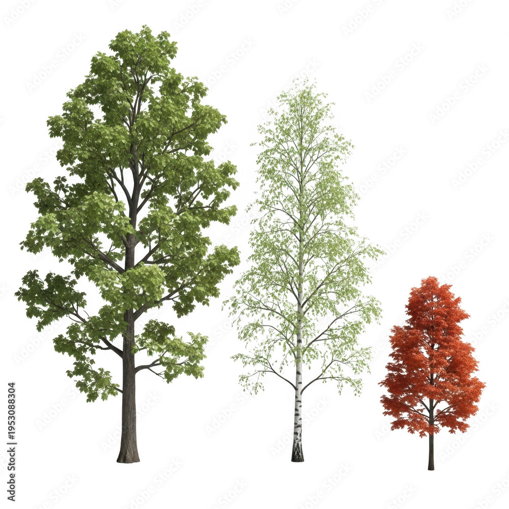 Fototapeta premium Four trees showing seasonal changes from spring to winter