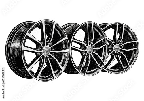 Set of four stylish alloy wheels with a modern multi-spoke design and polished finish