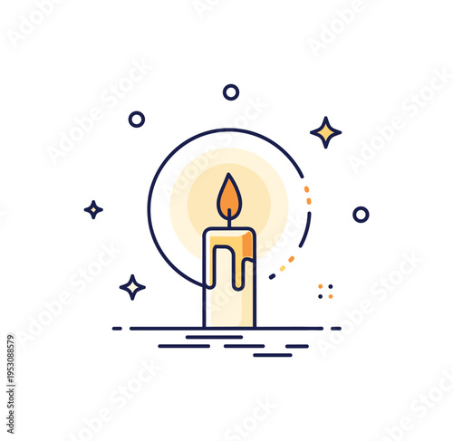 Candlelight wish ritual showing a single candle with a gentle flame and soft circular glow, surrounded by minimal star and dot elements to suggest intention