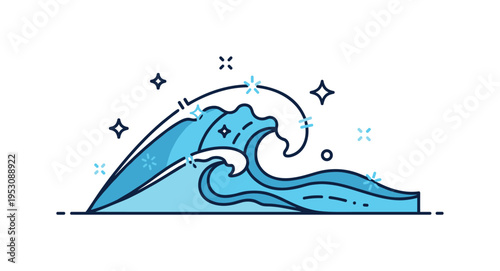 Ocean sparkle effect stylized rolling wave topped with subtle star like reflections. A fresh micro scene highlighting movement, clarity and coastal brightness.