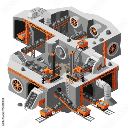 Isometric Mining Facility - A Detailed Industrial Complex Illustration.