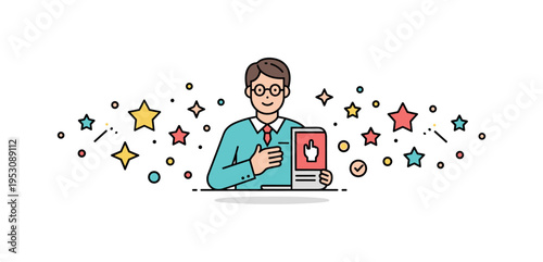 Twinkling stars forming a whimsical border around a scene, highlighting decorative elements, playfulness, and visual emphasis. Minimalist flat vector