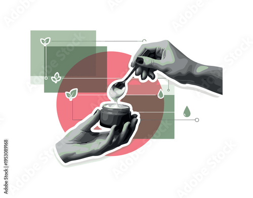 Black and white retro-style hand throwing paper bills upward in celebration, oversized abstract circle behind like a spotlight, bold cobalt blue and vivid