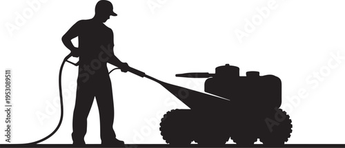 Man operating a pressure washer person silhouette black