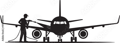 Man washing airplane with hose cleaning 1