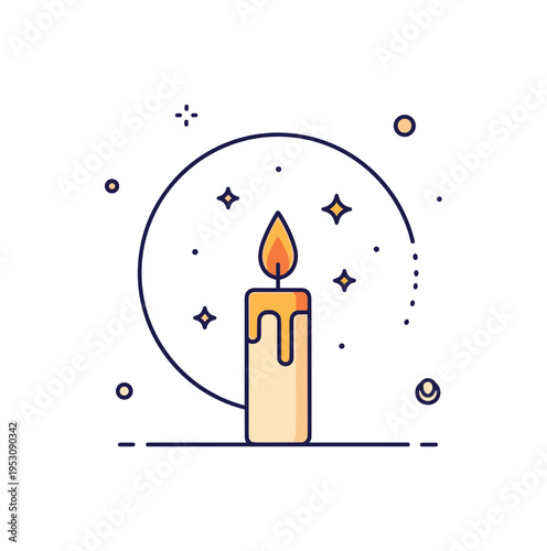 Divine illumination gentle halo of light encircling a single upright candle with small star accents around the flame. A refined visual metaphor for purity,
