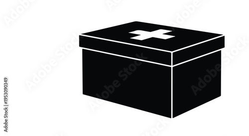 Black puzzle box with white puzzle piece on top, symbolizing problem solving, isolated on white background, conceptual business and education icon