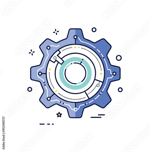 Futuristic gear sleek mechanical cog with glowing inner ring and subtle circuit lines integrated into its shape, expressing advanced engineering and next
