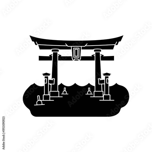 black and white japanese torii gate icon