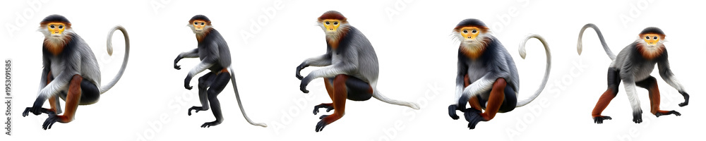 Fototapeta premium the series of Red-shanked douc (Langur kaki merah)isolated on white background PNG unique photo---