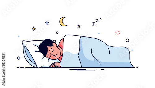 Person lying face-first into a pillow with sheets partially covering, showing anxiety, restlessness, and difficulty sleeping at night. Minimalist flat vector