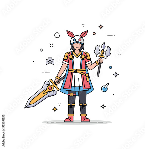 Crossplay showing a person dressed as a character from a video game or anime with detailed costume and props, highlighting creativity, self-expression, and