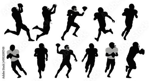 American Football Players Silhouettes in Action Poses Capturing the Game Dynamics