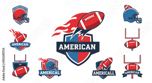 American Football Team Logos with Helmets and Balls