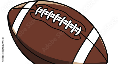 Brown American Football with White Stripes and Laces Vector Illustration