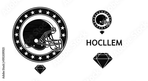 American Football Helmet Emblem with Stars and Diamond Element