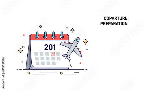 Departure countdown preparation illustrated by a calendar page with a highlighted date next to a small airplane silhouette, symbolizing excitement and final