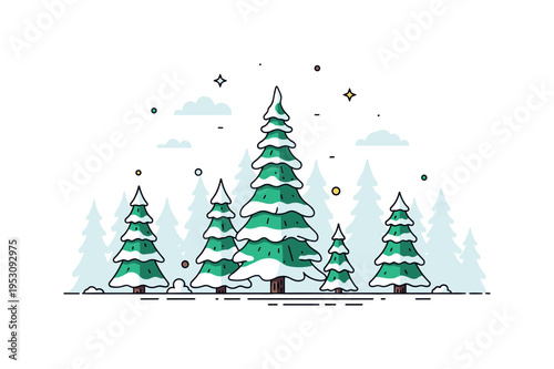 Taiga forest with tall evergreen trees covered in snow under a pale winter sky, capturing the vastness, serenity, and cold beauty of the northern landscape.