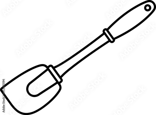 Kitchen Spatula Line Art Icon, Silicone Scraper for Baking and Cooking, Minimalist Cooking Utensil Vector Illustration, Culinary Tool Outline