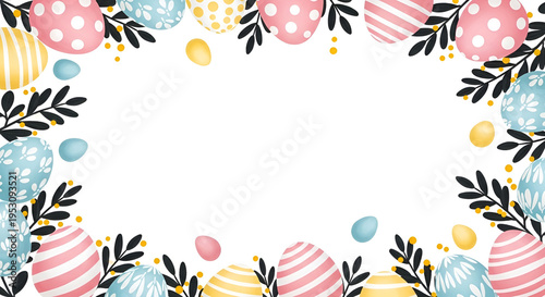Easter egg border frame with floral accents